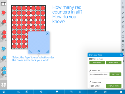 Contadores rojos en un marco de 10x10